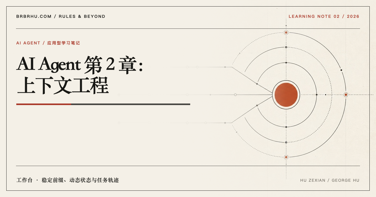 稳定规则、动态状态与工具轨迹被组织在同一张 Agent 工作台上的编辑视觉